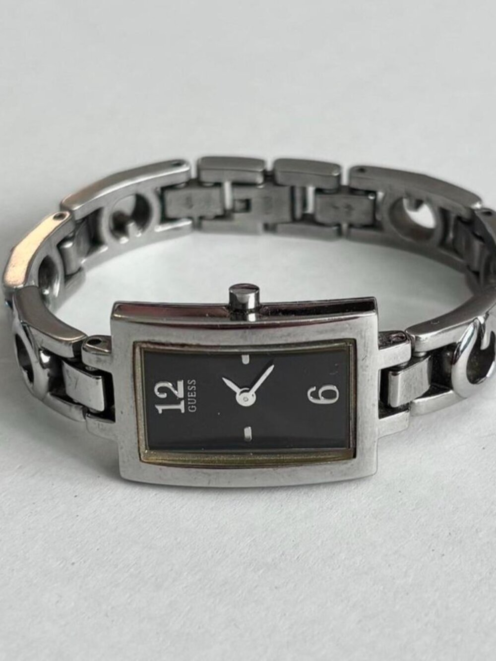 Y2K Guess stainless steel silver, and black, dainty wristwatch